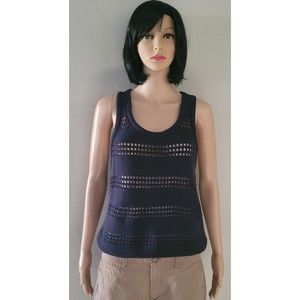 Womens Philosophy Size Medium Dark Blue Open Knit Sleeveless Blouse